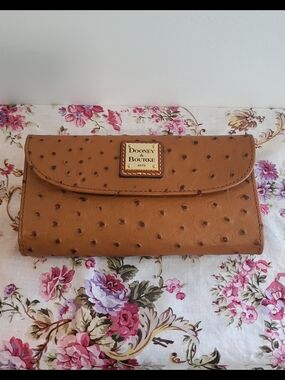Dooney & Bourke Tan Ostrich-Embossed Leather Clutch Wallet